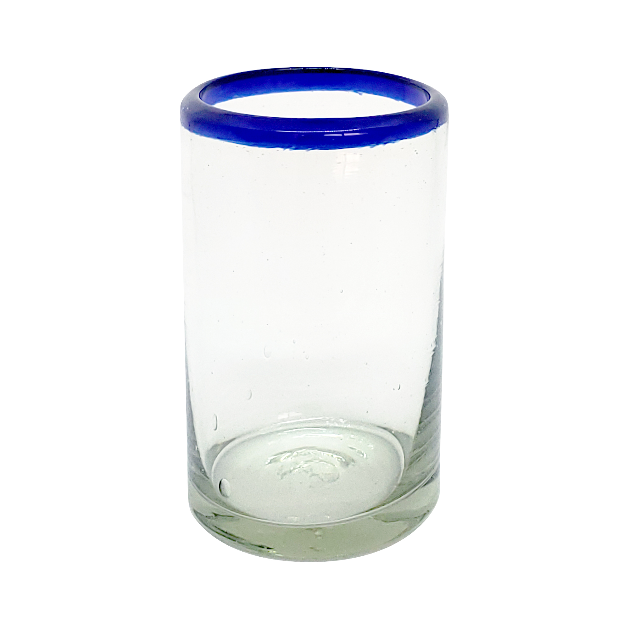 Ofertas / Juego de 6 vasos para jugo con borde azul cobalto / Para los que disfruten de jugo fresco de frutas por la mañana, éstos pequeños vasos tienen el tamaño perfecto. Hechos de vidrio reciclado auténtico.